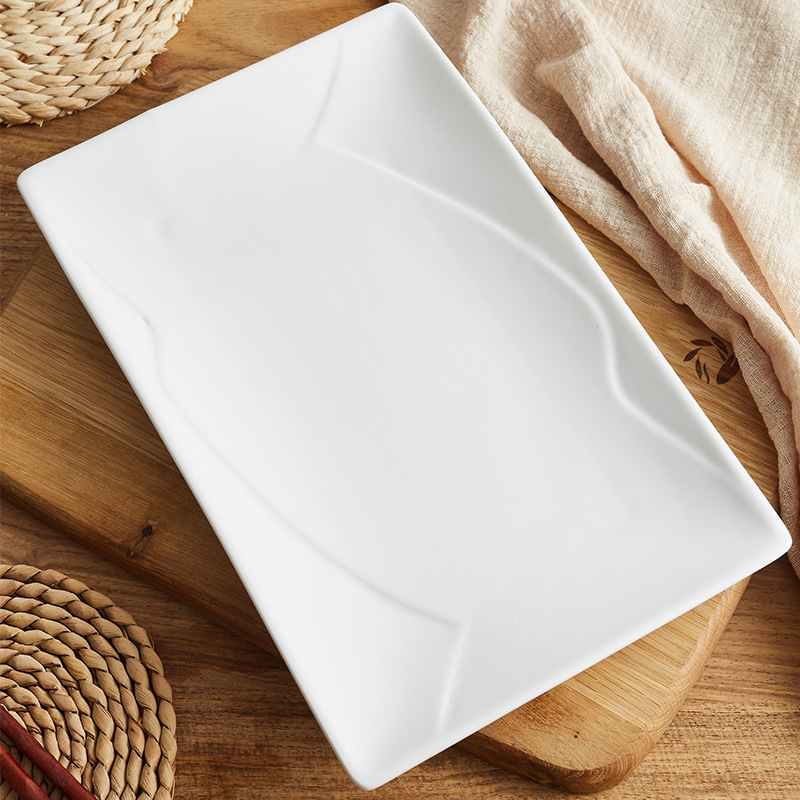 Plato blanco cerámica Shanxi vajilla de porcelana de uso diario suministros de hotel al por mayor placa de transporte rectangular