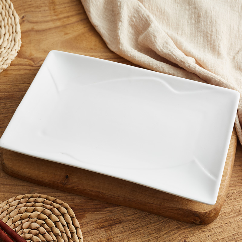Plato blanco cerámica Shanxi vajilla de porcelana de uso diario suministros de hotel al por mayor placa de transporte rectangular