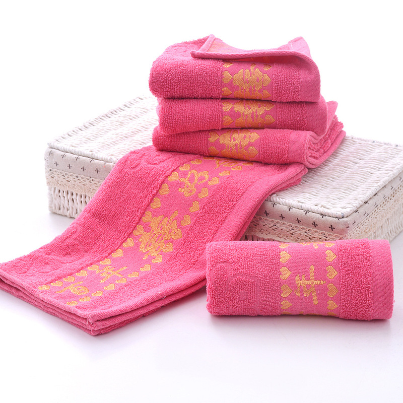 Wholesale Pure Cotton Towels for Weddings, Pink Centenary Celebration Towels, Red Double Happiness Thick Absorbent Gift Towels