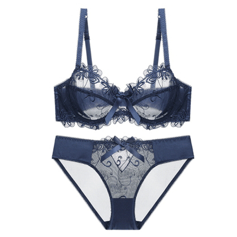 Set di biancheria intima da donna sexy con reggiseno trasparente in pizzo con tentazione di grandi dimensioni francese_voghion.com
