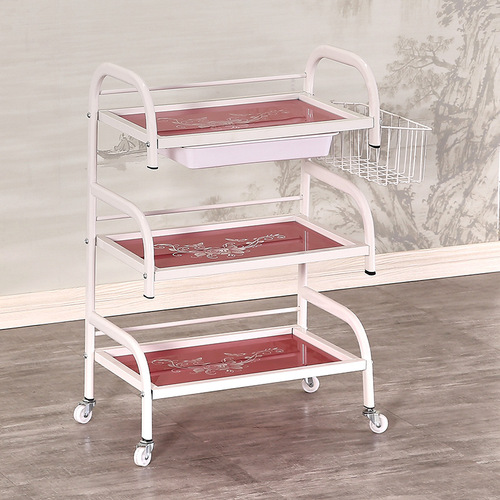 Multifunctional Cosmetology Tattoo Hair Beauty Rolling Cart with Three-Layer Glass Surface Display Rack, Beauty Salon Tool Cart