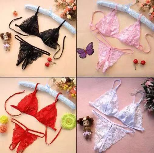 Yetingshang Wholesale Sexy Lingerie Open-Crotch Three-Point Lace Lingerie Two-Piece Set Transparent Temptation