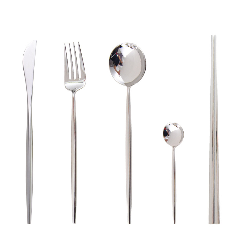 Trendy INS Chopsticks Portuguese Style 304 Stainless Steel Knife Long Handle Coffee Spoon Fruit Fork_voghion.com