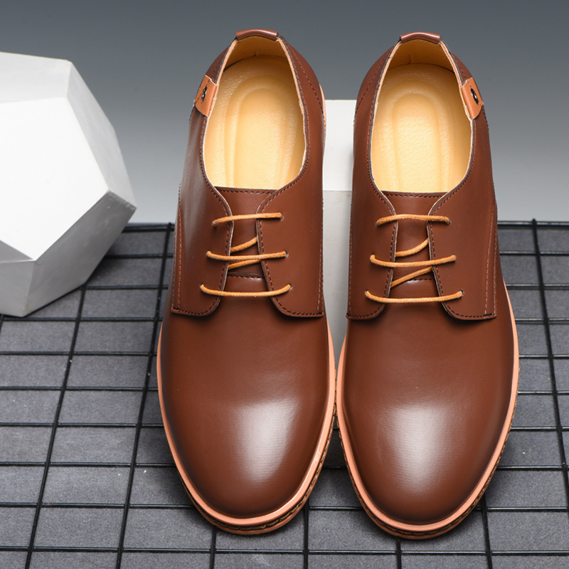 Casual round head shoesmen men's work shoes Single shoes 38-48 size men's leather shoes_voghion.com