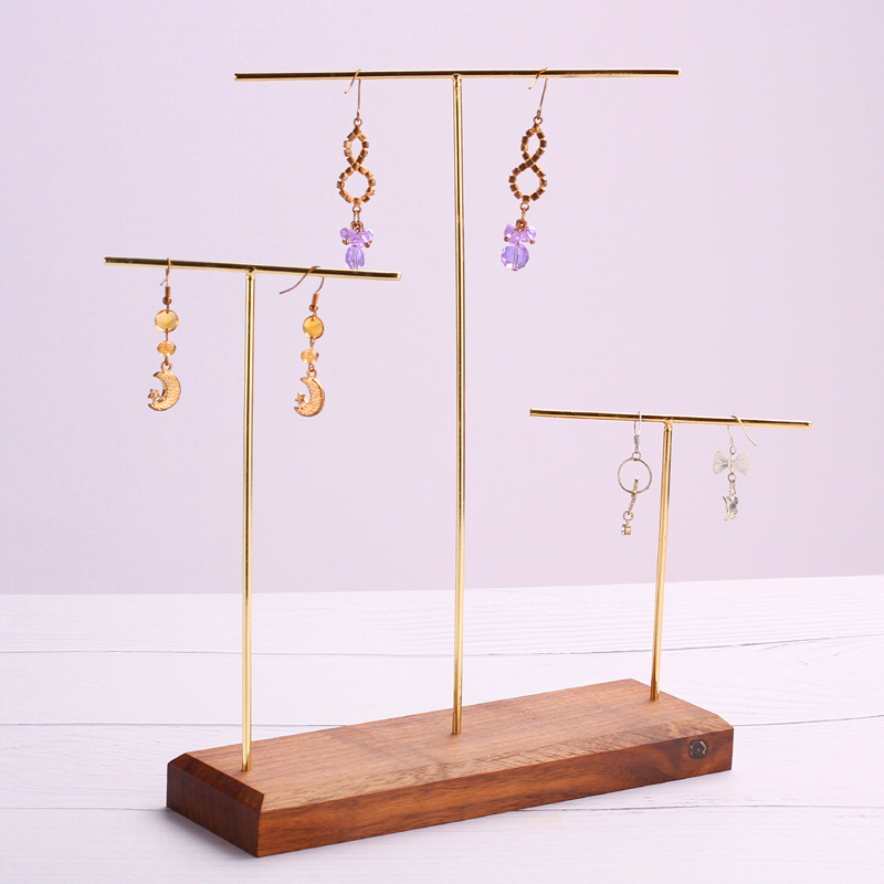 实木简约黑胡桃项链架手链架耳钉架饰品陈列拍摄小道具金属杆