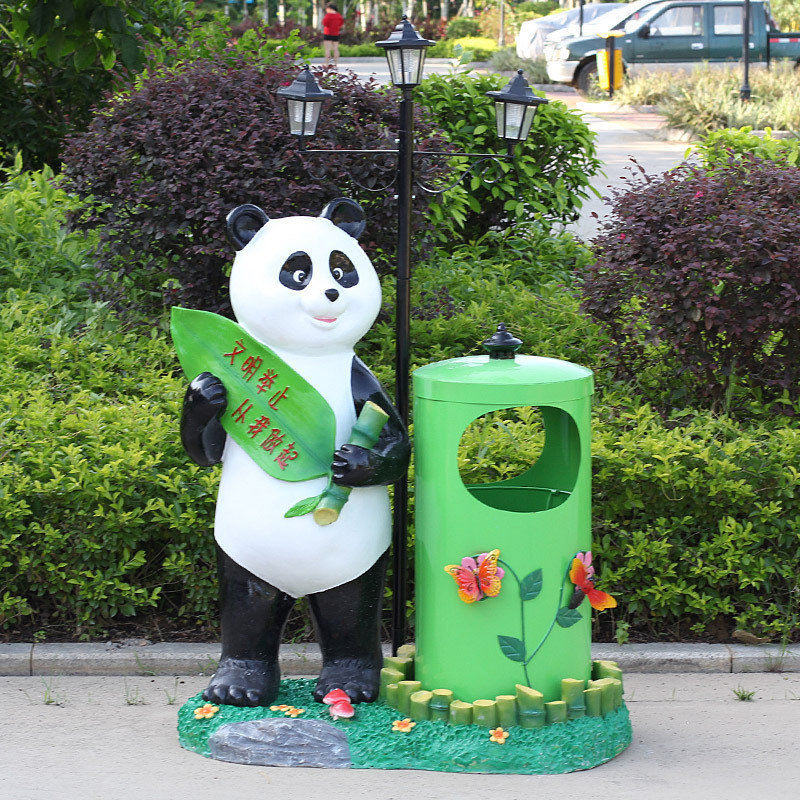 Outdoor Flower Garden Glass Steel Cartoon Panda Kindergarten Creative Trash Can Sculpture Kindergarten Ornaments