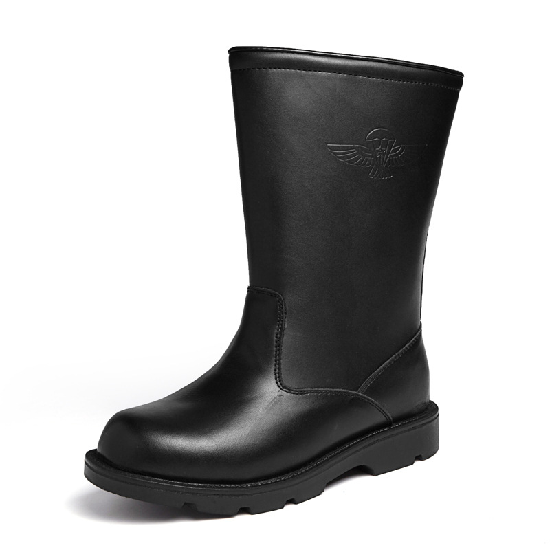 大码45 46工装男式皮靴软面真皮羊毛加厚筒靴加绒保暖英伦马靴潮