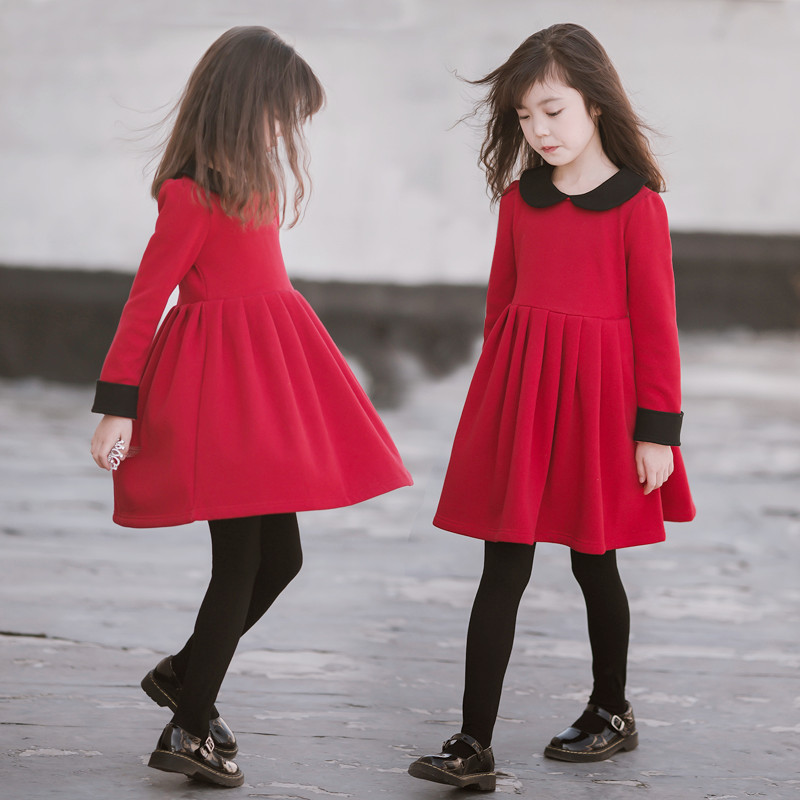 Vestido de las Niñas Ropa de otoño e invierno 2023 nuevo bebé estilo occidental vestido de los niños vestido de princesa medio y grande de los niños de lana forrada vestido de los niños