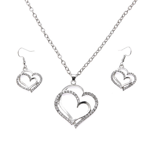 European and American popular jewelry sets, wedding dinner, wedding accessories, double hearts, peach heart-shaped earrings, necklace sets, wholesale