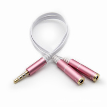 新款金属TPE扁线面条一分二音频线一公两母 K歌神器 转接头麦+耳