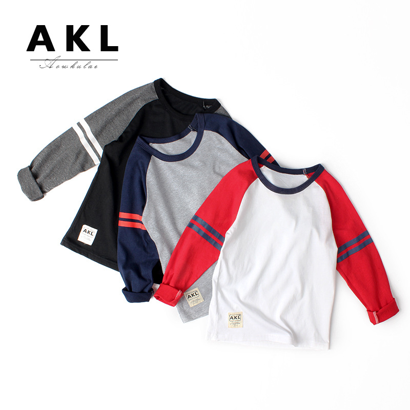 Camiseta de Manga Larga para Niños, Estilo Coreano, Primavera 2026, con Bloques de Color y Estampado, Venta al Por Mayor