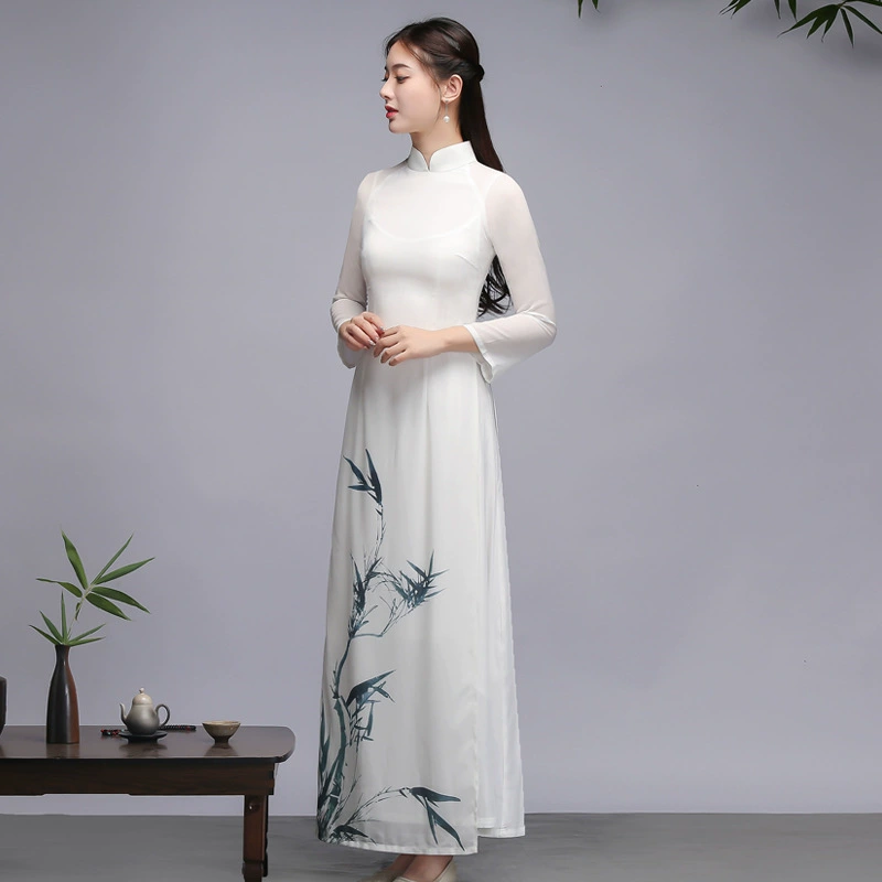 2189 Китайский стиль ретро фея Ao Dai Cheongsam улучшенная версия Zen Dance Zen Dance Tea Cinema Двухслойное платье поддельные две части