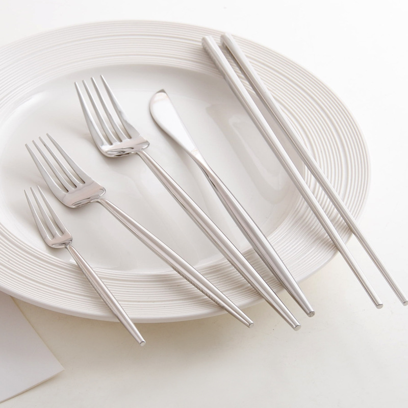 Trendy INS Chopsticks Portuguese Style 304 Stainless Steel Knife Long Handle Coffee Spoon Fruit Fork_voghion.com