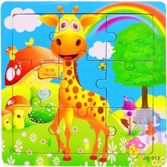 Factory Direct Sale 9-Piece Wooden Puzzle Blocks Cartoon Animals Baby Early Education Brain-Developing Children's Toy Wholesale