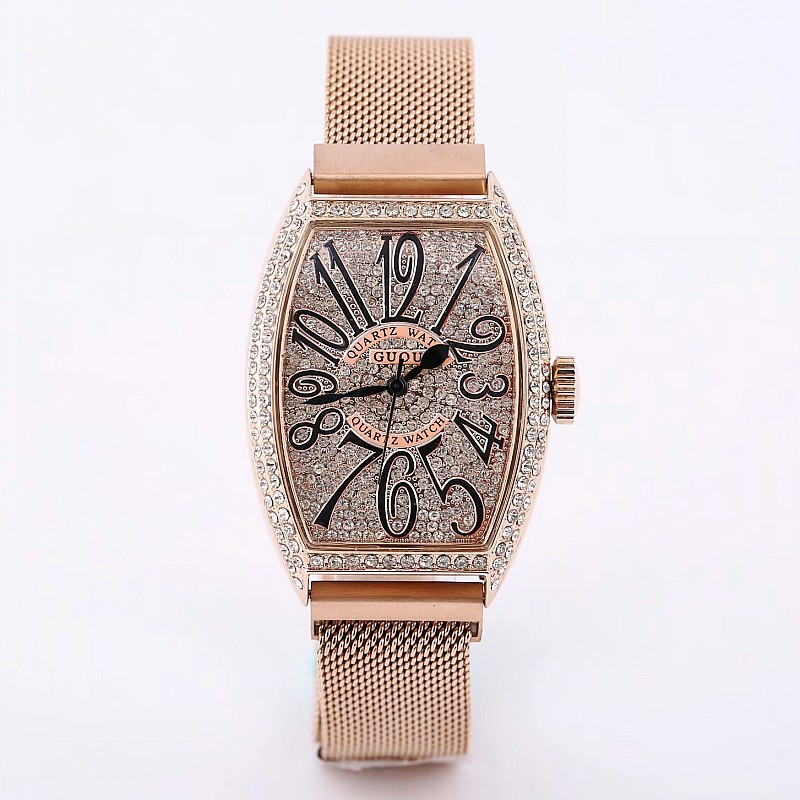 Clearance Sale, No Returns or Exchanges, Vintage European Barrel-Shaped Full Diamond-Studded Women's Watch, Trendy Magnetic Strap Women's Watch