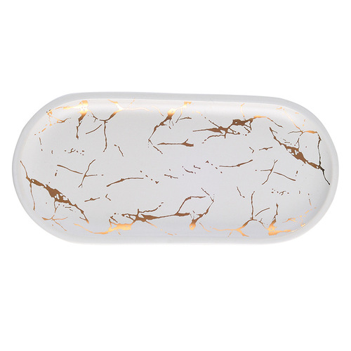Nordic-style marble pattern rectangular ceramic plate irregular Western dinner plate sushi plate home use tray jewelry plate