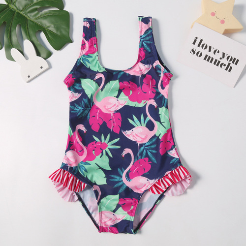 Cross-border European and American style new hot-selling one-piece swimsuit with swan ruffle, sweet and cute fresh style girls' children's swimsuit