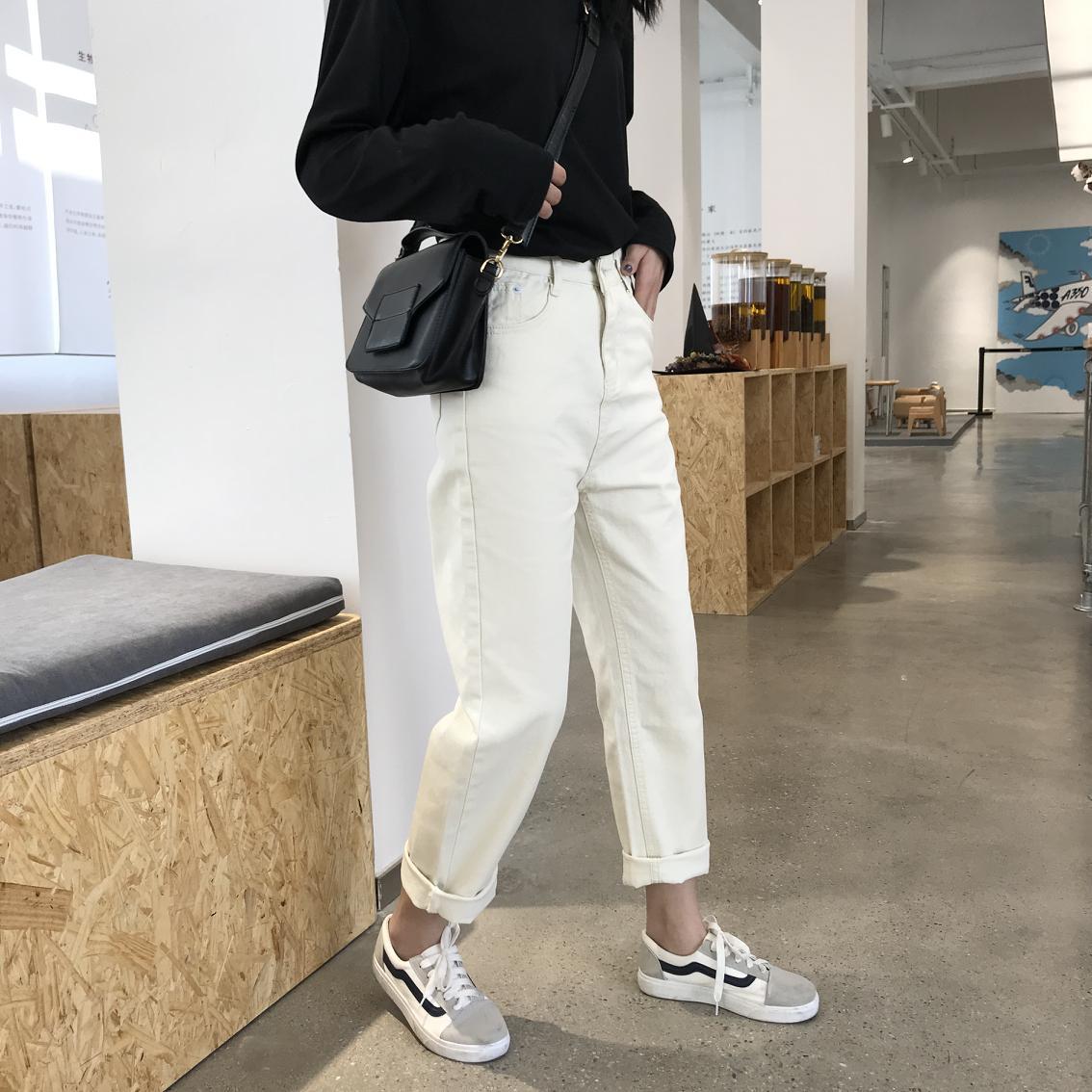 Cross-border Supply 2023 Primavera e Autunno Stile coreano Nuovo Studente O Ff-White Jeans a gamba dritta per donna, gamba larga_voghion.com