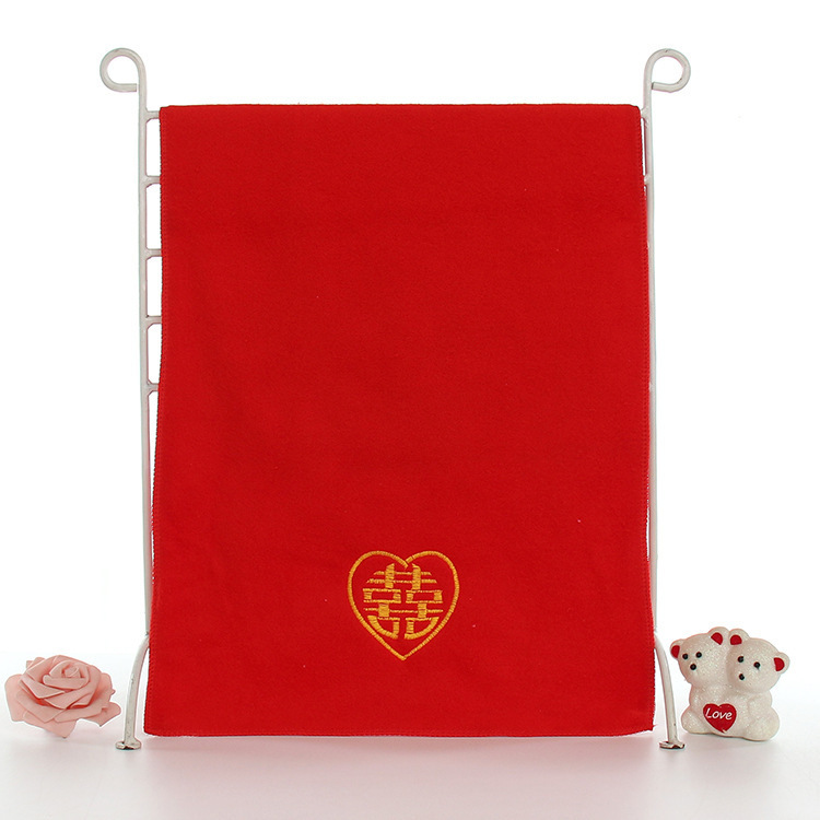Big Red Polyester Brocade Wedding Towel Wholesale Festive Red Towel Hundred Years Good Happiness Happy Words Bride and Groom Full Happiness Return Gift