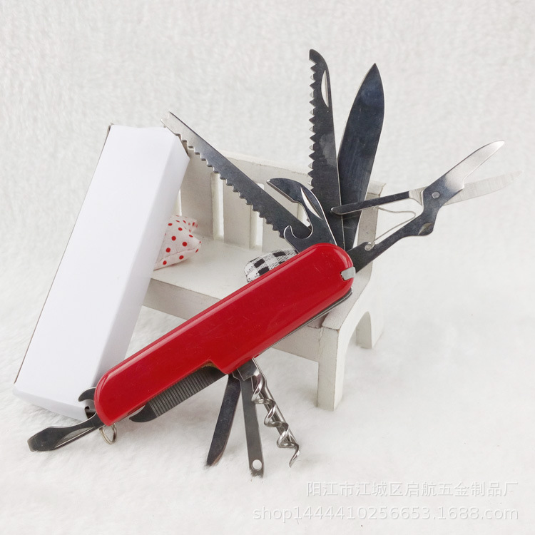 1户外多功能11开小刀 不锈钢折叠刀具军刀红色胶片刀子礼品