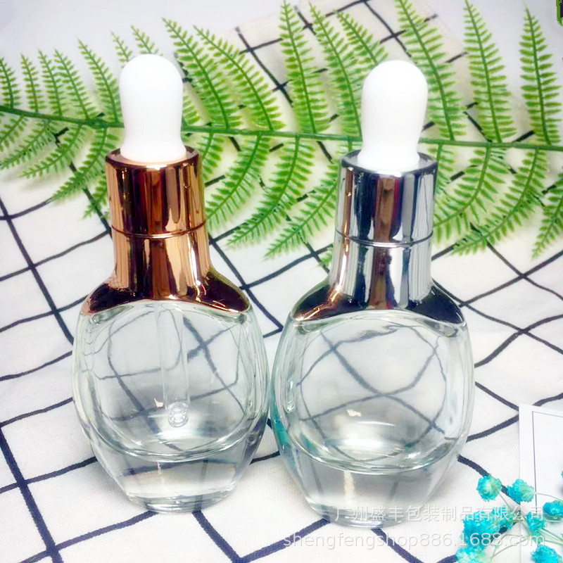 新款30ml厚底化妆品扁瓶 分装玻璃瓶 精油滴管香水瓶厂家现货