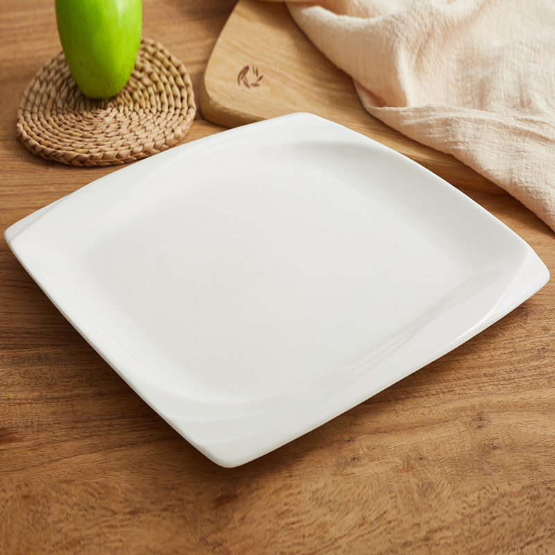 Plato cuadrado de cerámica, vajilla blanca, suministros de hotel, plato cuadrado de fénix, plato cuadrado cerámico