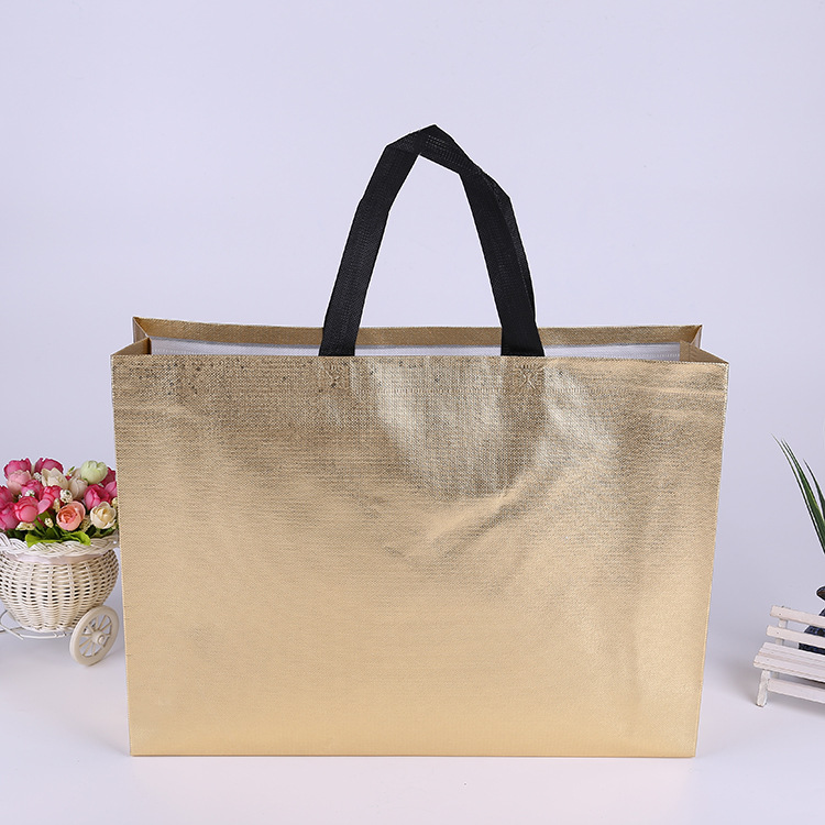 现货金色覆膜无纺布袋制做彩印淋膜手提 可加印LOGO 免费设计图案