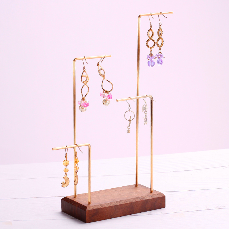 简约实木黑胡桃金属杆项链架饰品陈列展示拍摄小道具耳环耳钉架