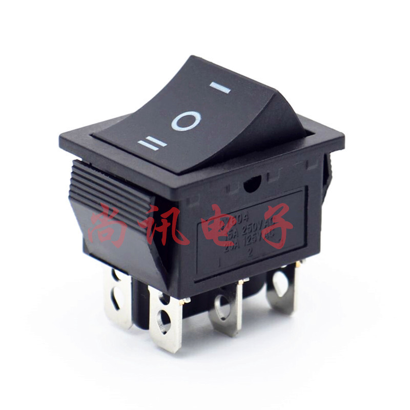 船型开关KCD4 三档 六脚ON-OFF-ON 船形 翘板开关3档双刀25*31MM
