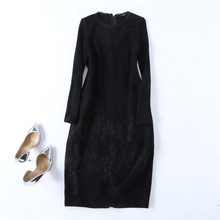 秋冬羊毛呢连衣裙原创女装文艺复古绣花修身显瘦纯色圆领中长裙