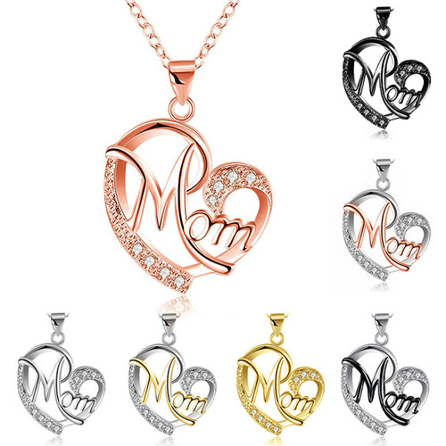 Cao Shuoou Women's Necklace (with Chain), mom's multi-color heart-shaped diamond pendant, wish Mother's Day gift, cross-border