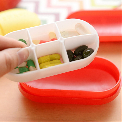 Cross-border affordable portable pill box, capsule-shaped one-week storage box, 6-compartment mini six-compartment pill box with logo printed on it