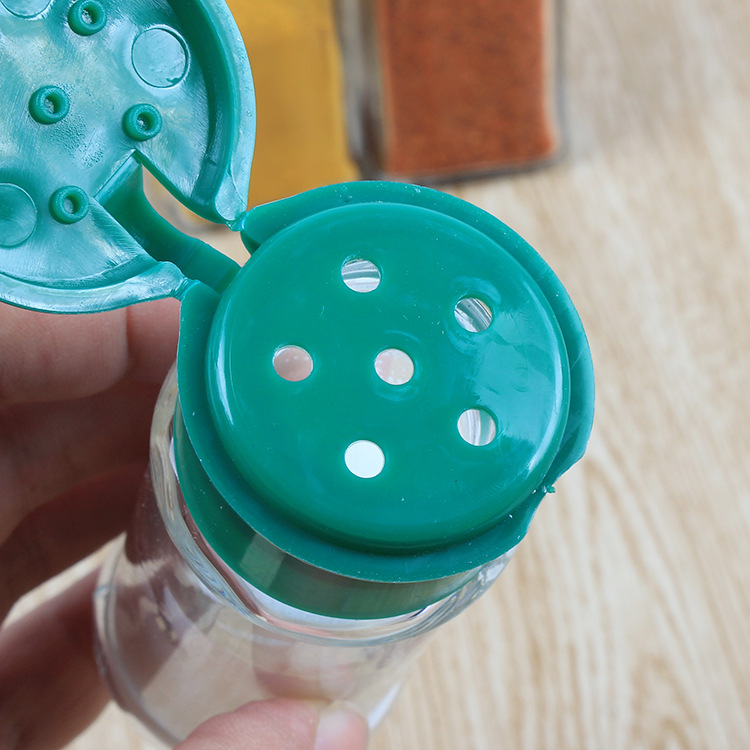 Botella de condimento de vidrio cuadrada, lata de espolvoreo de pimienta, suministros de cocina, lata de condimento de vidrio transparente, botella de condimento con agujeros