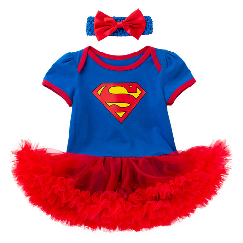 Cross-border Amazon Baby Superman Short-sleeved Harness Dress Two-piece Suit 0-2 Years Old Baby Girl Dress Trendy Children's Dress