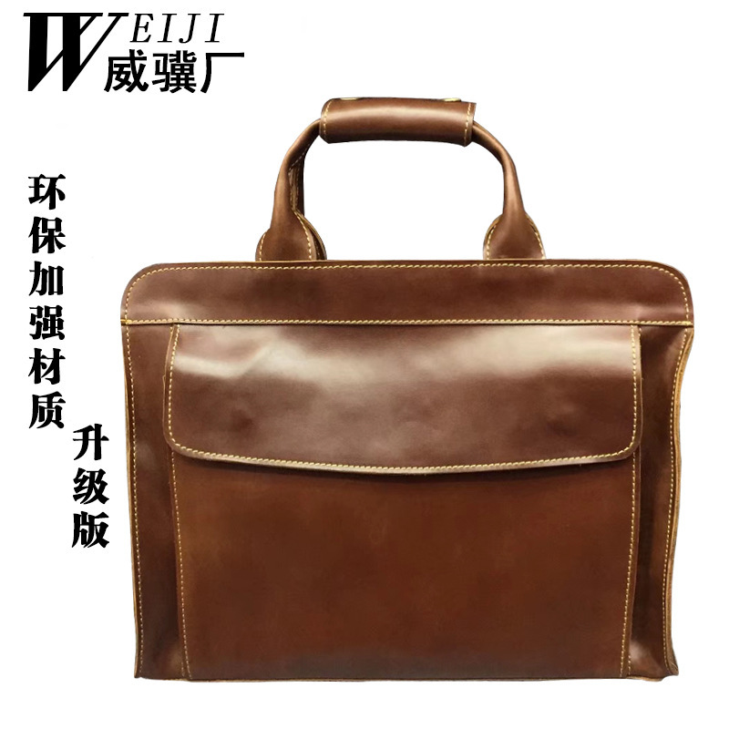 Factory Direct Sale Genuine Leather Men's Handbag, Business Horizontal Style Wear-Resistant Briefcase, First-Layer Cowhide Computer Bag