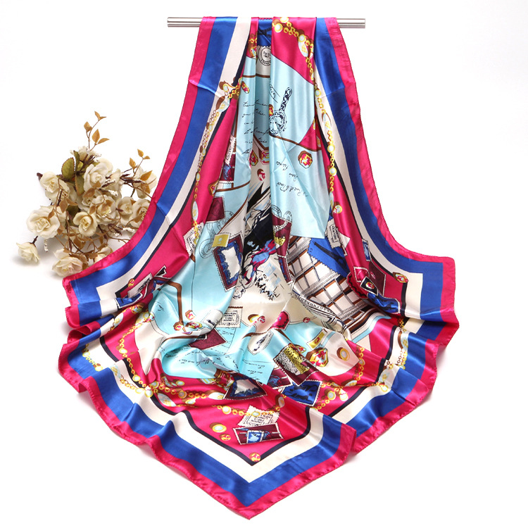 Spring Autumn 90 Cm Square Scarf Printed Imitation Silk Satin Surface Large Square Shawl Women's Fashion Accessory Perfect Gift_voghion.com