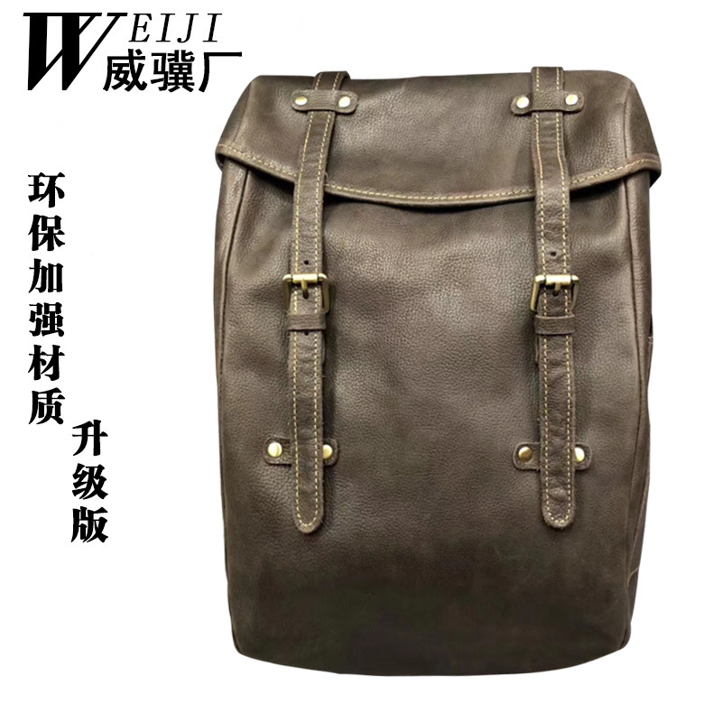 Factory Direct Sales Retro First-Layer Genuine Leather Men's Backpacks in Stock European and American Computer Bags Customized Backpacks Drop Shipping