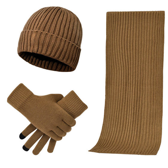 2023 autumn and winter manufacturers supply cross-border men's and women's knitted padded warm wool hat scarf gloves three-piece set