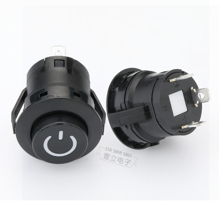 童车带灯按钮开关自锁复位按钮开关塑料圆形电源按钮开关