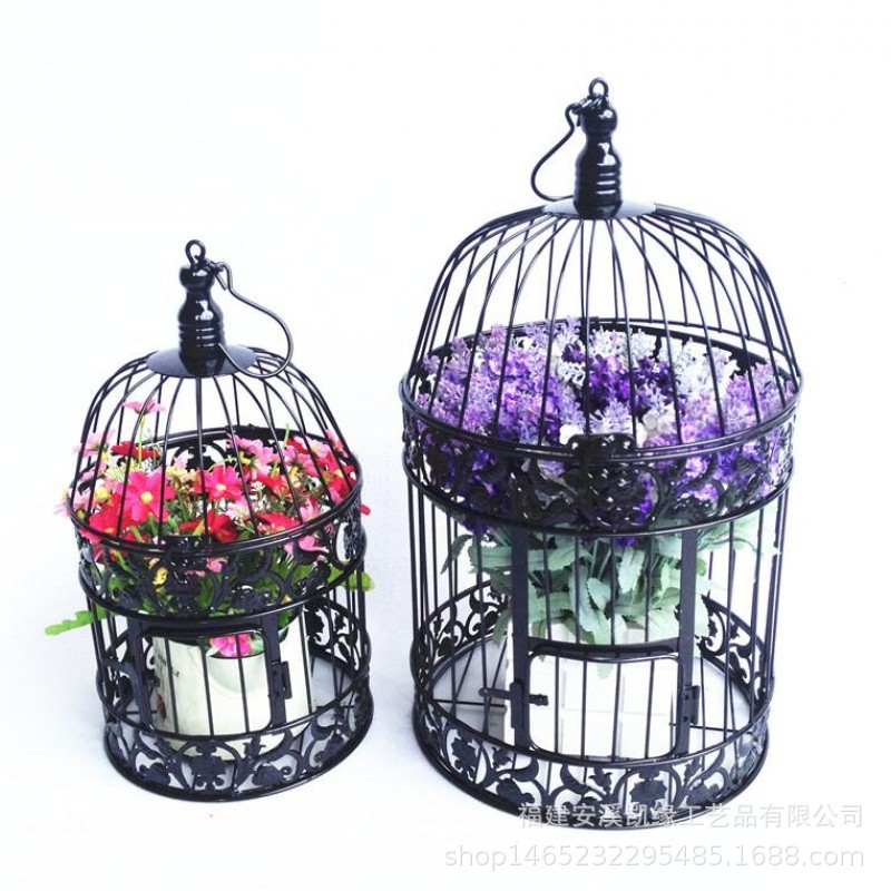 Hierro negro decorativo pájaro jaula metal boda ventana decoración Europea boda fotografía props grande