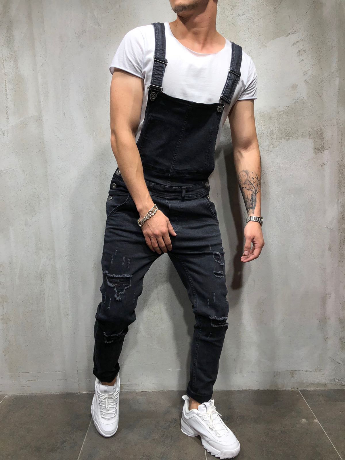 Amazon nuevos hombres casuales estilo coreano jeans suspender jumpsuit retro Pantalones