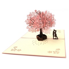 Valentine's Day three-dimensional greeting card, romantic cherry blossom tree couple blessing, 3D paper sculpture, creative gift, postcard, cross-border wholesale