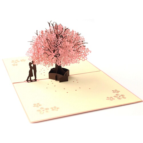 Valentine's Day three-dimensional greeting card, romantic cherry blossom tree couple blessing, 3D paper sculpture, creative gift, postcard, cross-border wholesale