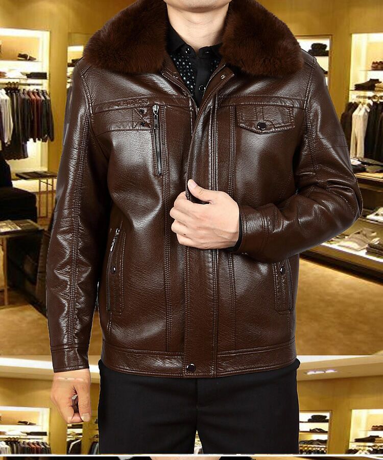 Chaqueta de cuero nueva con forro polar para hombre en invierno, cuello alto con cuello de piel, venta al por mayor del fabricante, estilo casual coreano.