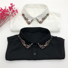 新款熱銷 精美高檔雪紡面料彩色玻璃鑽假領子 女裝百搭時尚尖領女