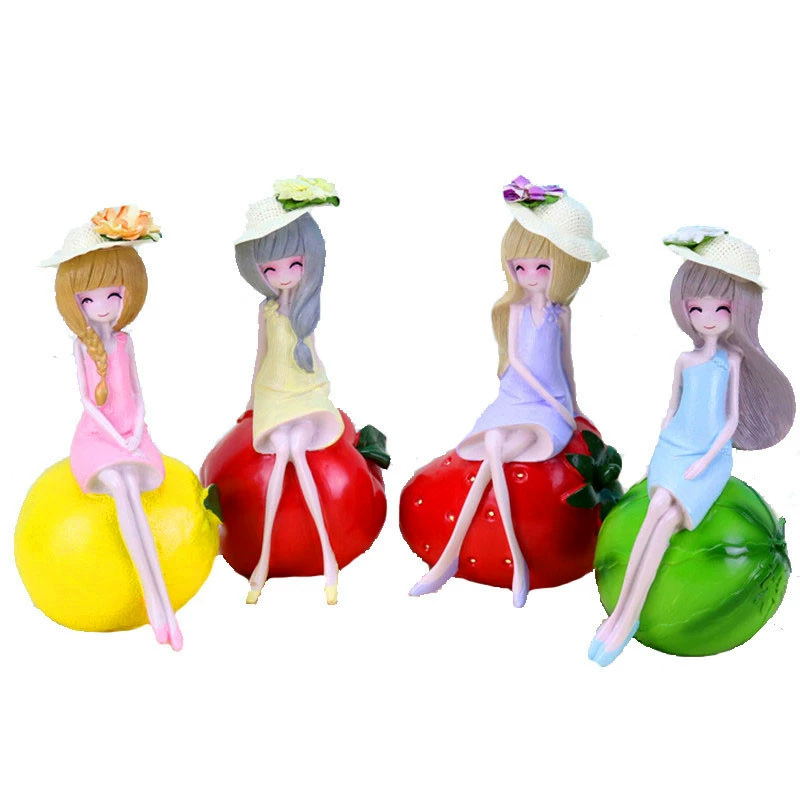 Resin Small Fruit Girl Ornament, 6×7×13 cm, Cute Tabletop Home Décor, Multiple Fruit Designs