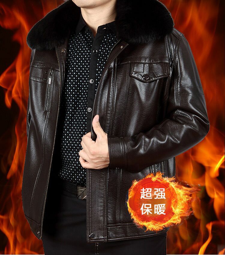 Chaqueta de cuero nueva con forro polar para hombre en invierno, cuello alto con cuello de piel, venta al por mayor del fabricante, estilo casual coreano.