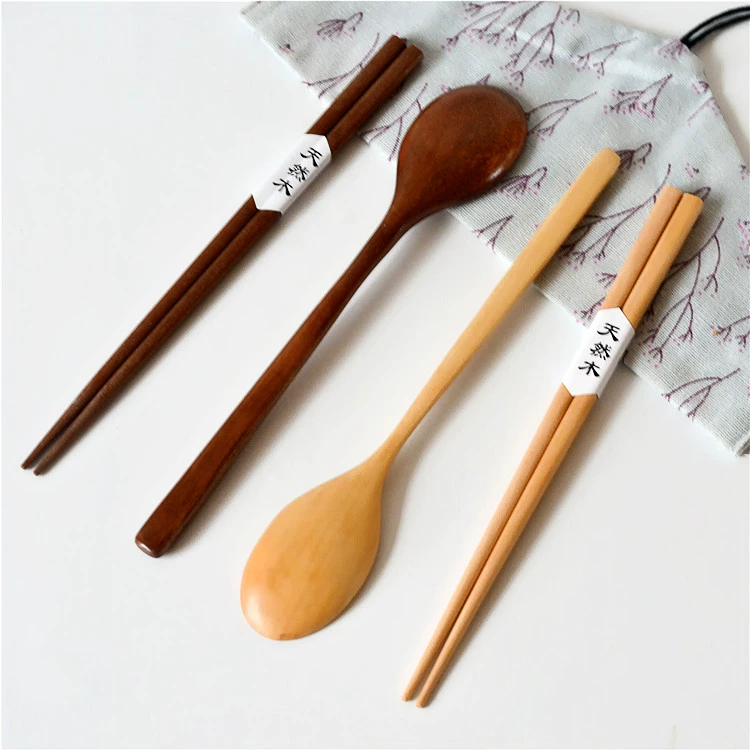 Travel Wooden Spoon & Chopsticks Set, Handcrafted Lacquerware, 23.5×4 cm, Portable Gift