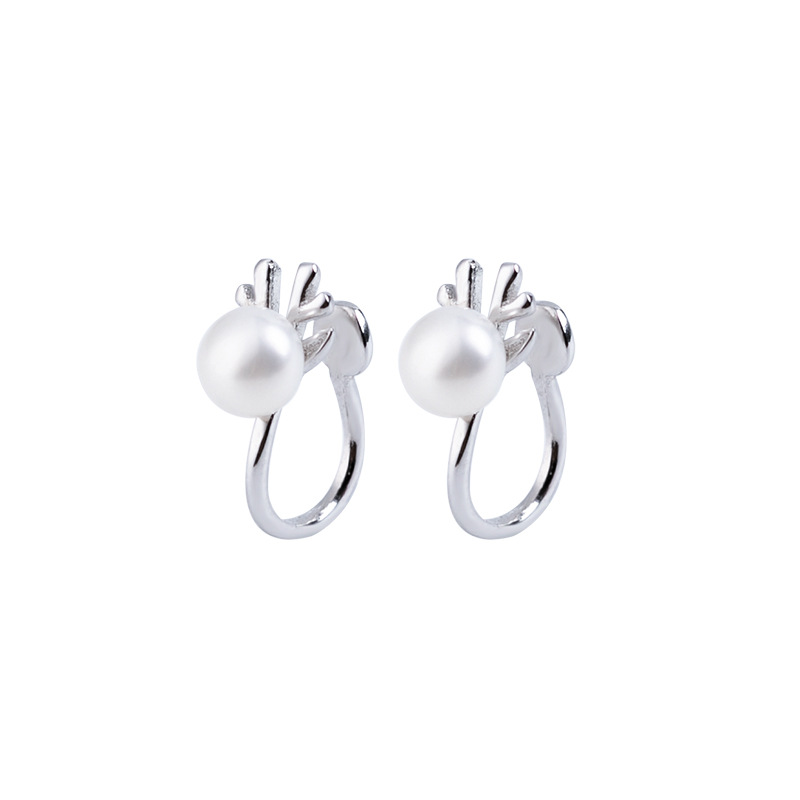 Wanying Jewelry Antler Pearl Ear Clip Women's S925 Sterling Silver Korean Style Ear Holes Internet Popular Creative Cute Gift Customization