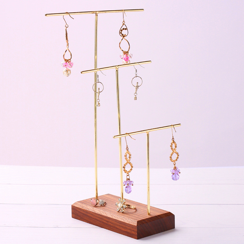 黑胡桃实木玫瑰金色项链架饰品陈列展示拍摄小道具耳环首饰架